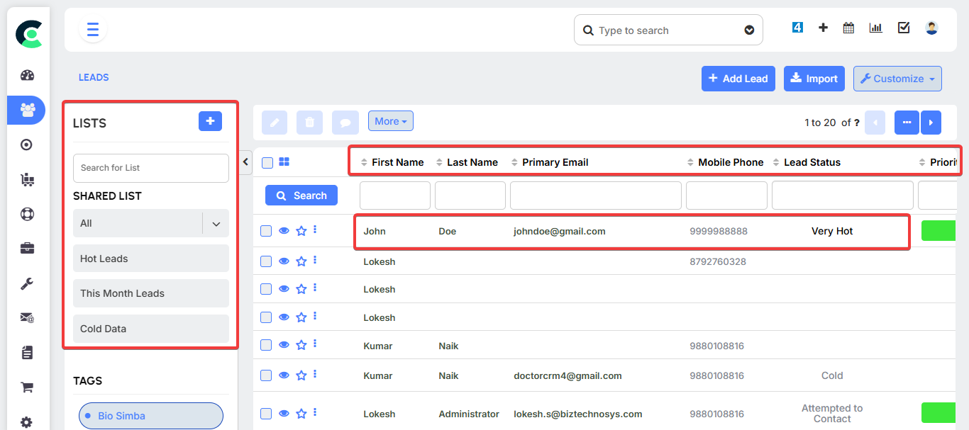Managing Leads
