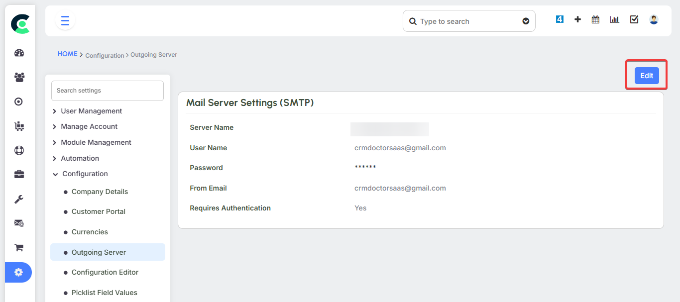 Outgoing Server